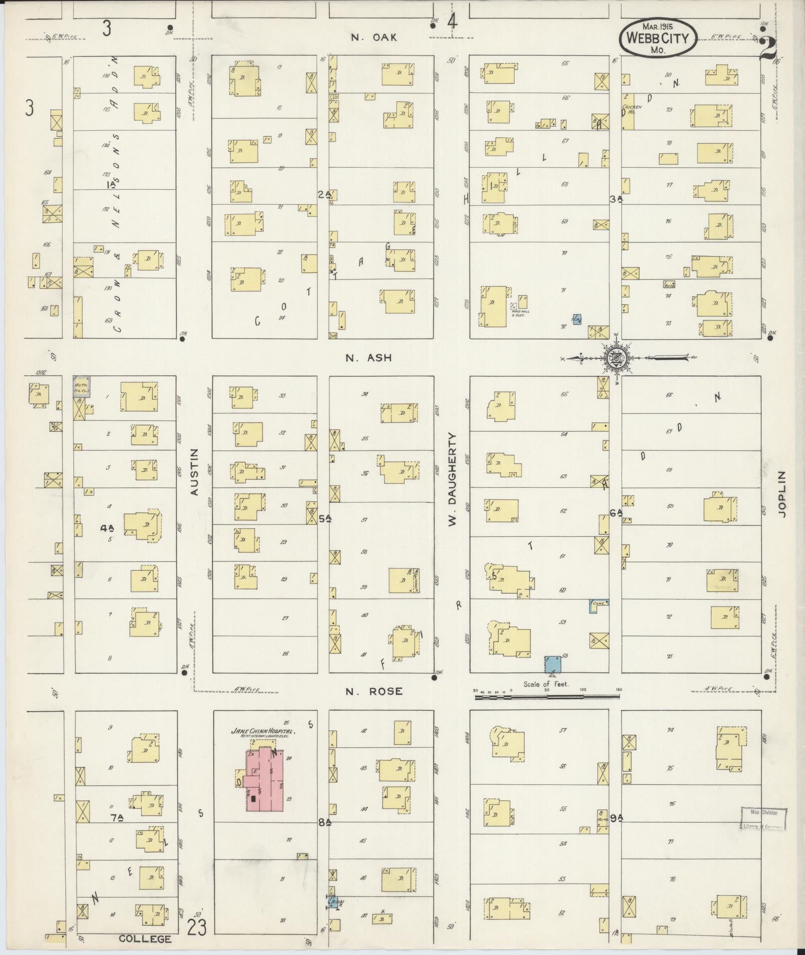 Sanborn Fire Insurance Map from Webb City, Jasper County, Missouri (1915), Sheet #0002 - Historic Sanborn Fire Insurance Map Print, vintage old map wall art, antique decor, genealogy gift, Missouri Missouri map