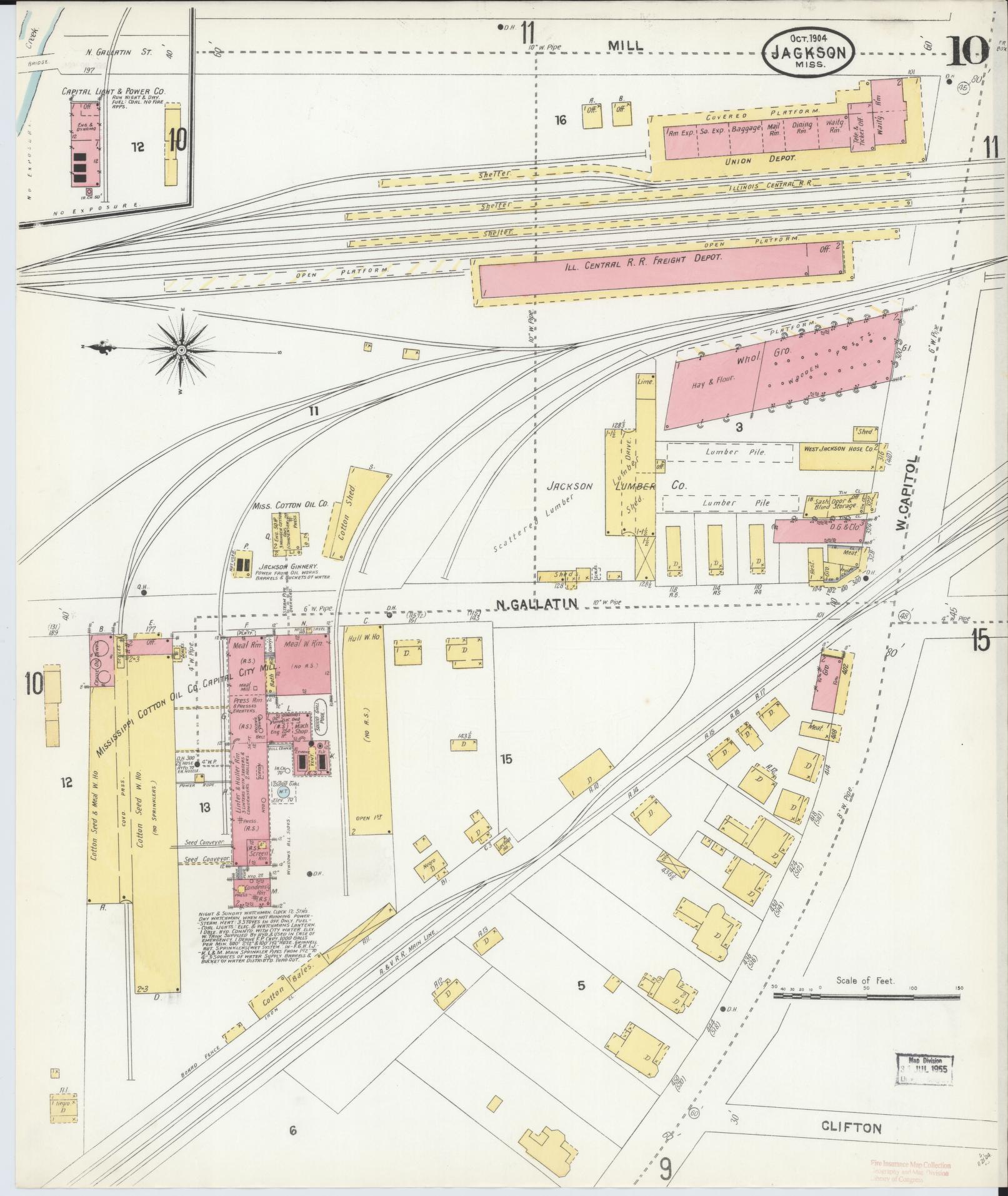 Sanborn Fire Insurance Map from Jackson, Hinds County, Mississippi (1904), Sheet #0010 - Complete Map Set gallery image, historic Sanborn map, vintage wall art, Mississippi Mississippi
