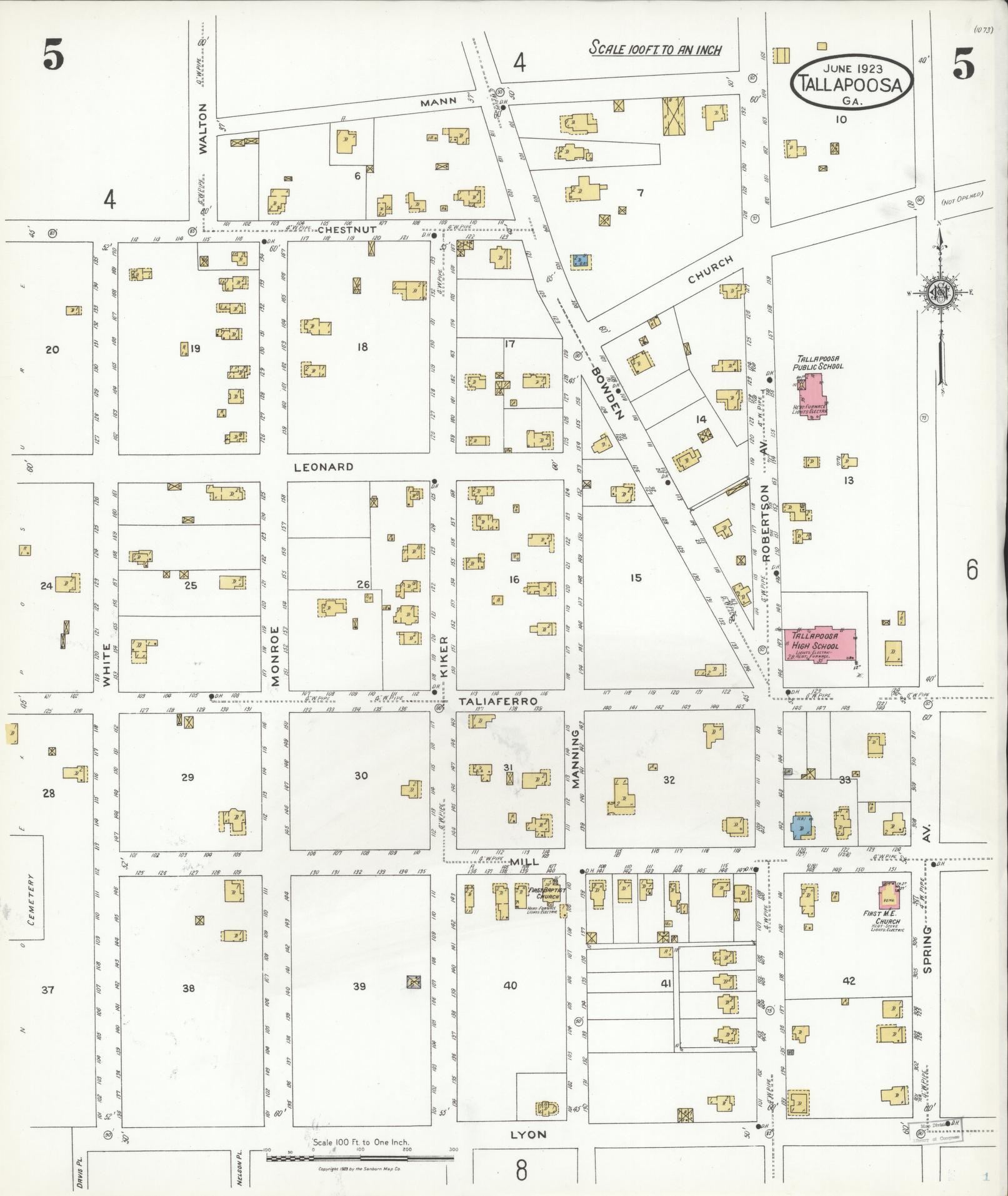 Sanborn Fire Insurance Map from Tallapoosa, Haralson County, Georgia (1923), Sheet #0005 - Complete Map Set gallery image, historic Sanborn map, vintage wall art, Georgia Georgia