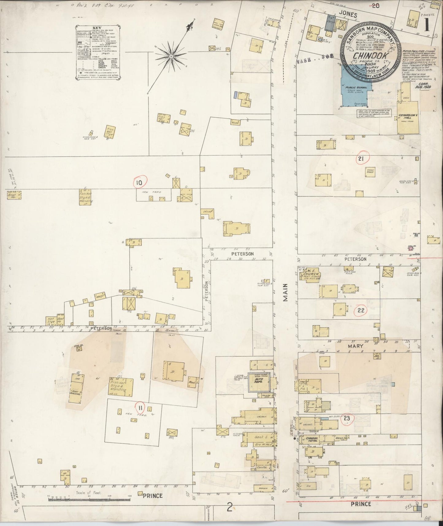 Sanborn Fire Insurance Map from Chinook, Pacific County, Washington (1929), Sheet #0001 - Complete Map Set gallery image, historic Sanborn map, vintage wall art, Washington Washington