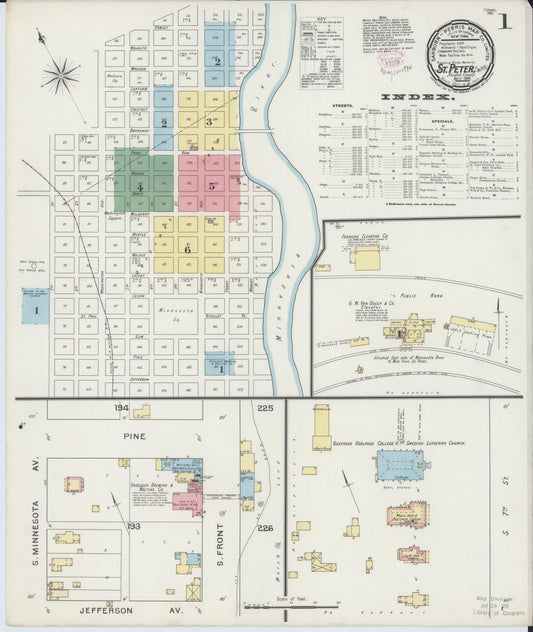 Sanborn Fire Insurance Map from Saint Peter, Nicollet County, Minnesota (1894), Sheet #0001 - Historic Sanborn Fire Insurance Map Print, vintage old map wall art, antique decor, genealogy gift, Minnesota Minnesota map
