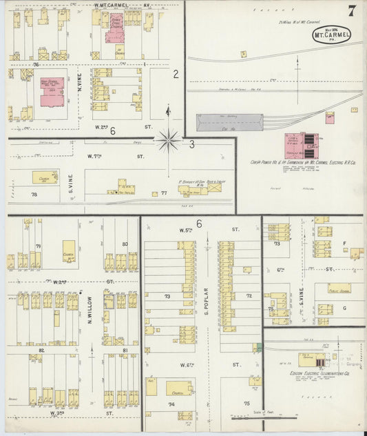 Sanborn Fire Insurance Map from Mount Carmel, Northumberland County, Pennsylvania (1896), Sheet #0007 - Historic Sanborn Fire Insurance Map Print, vintage old map wall art, antique decor, genealogy gift, Pennsylvania Pennsylvania map
