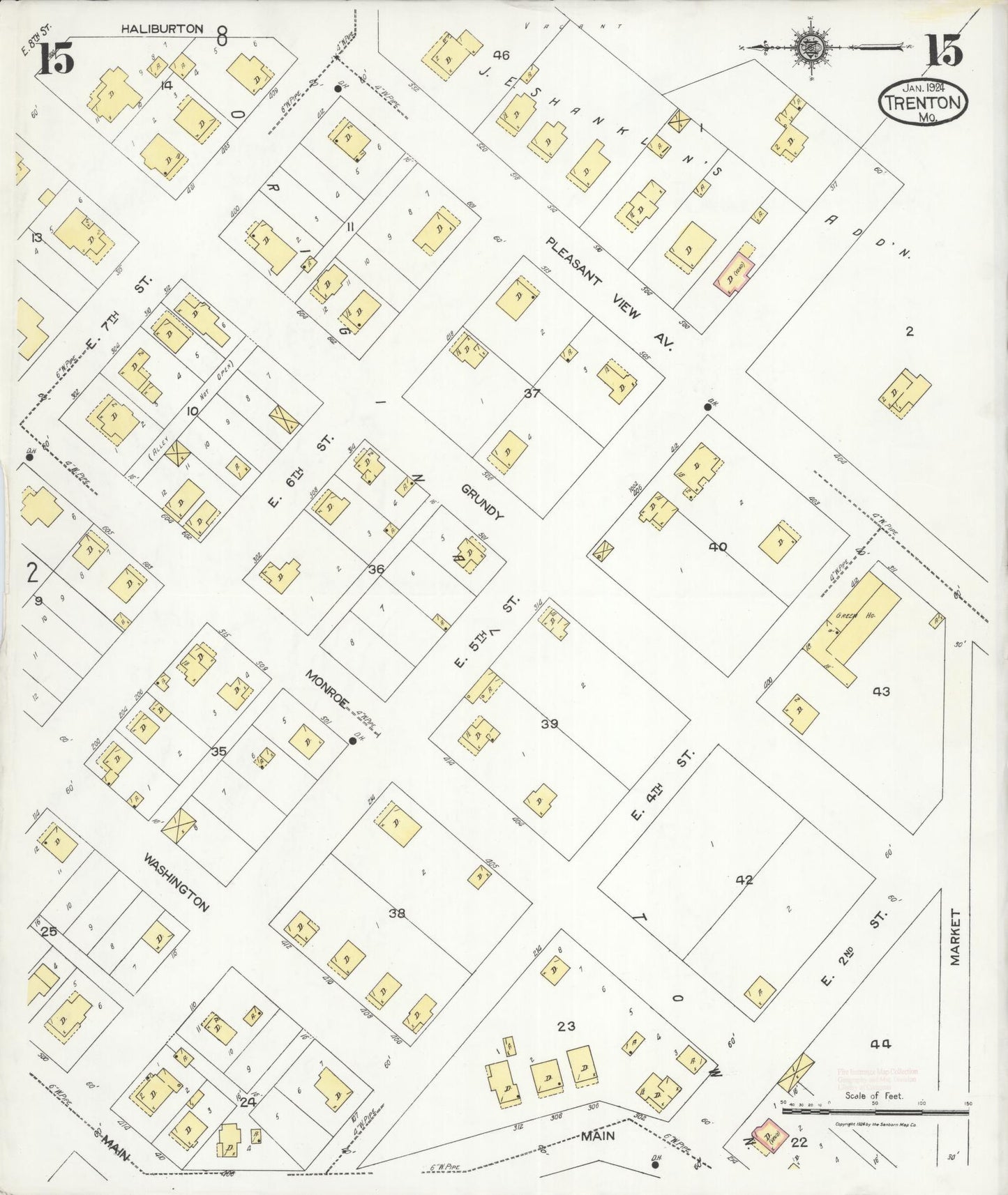 Sanborn Fire Insurance Map from Trenton, Grundy County, Missouri (1924), Sheet #0015 - Complete Map Set gallery image, historic Sanborn map, vintage wall art, Missouri Missouri