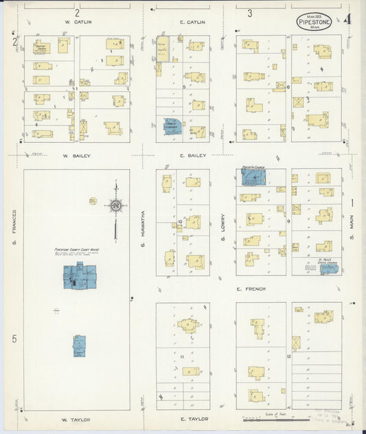 Sanborn Fire Insurance Map from Pipestone, Pipestone County, Minnesota (1913), Sheet #0004 - Historic Sanborn Fire Insurance Map Print, vintage old map wall art, antique decor, genealogy gift, Minnesota Minnesota map