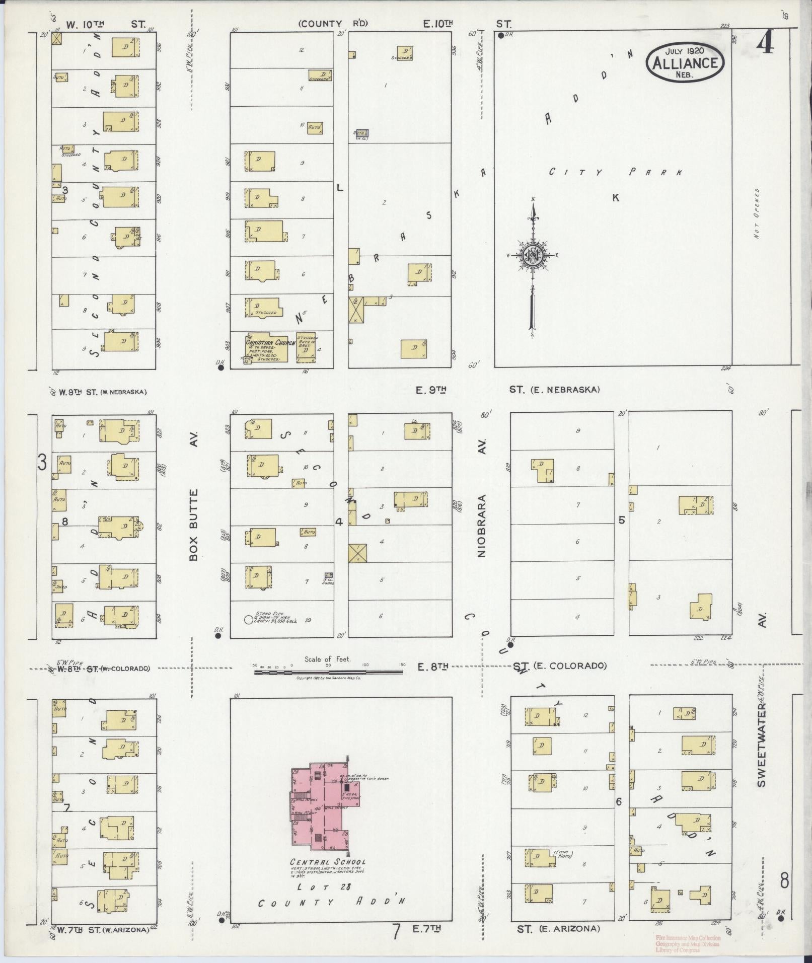 Sanborn Fire Insurance Map from Alliance, Box Butte County, Nebraska (1920), Sheet #0004 - Complete Map Set gallery image, historic Sanborn map, vintage wall art, Nebraska Nebraska