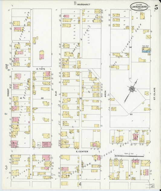 Sanborn Fire Insurance Map from Lawrenceburg, Dearborn County, Indiana (1910), Sheet #0005 - Historic Sanborn Fire Insurance Map Print, vintage old map wall art, antique decor, genealogy gift, Indiana Indiana map