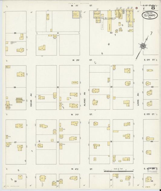 Sanborn Fire Insurance Map from El Campo, Wharton County, Texas (1912), Sheet #0008 - Historic Sanborn Fire Insurance Map Print, vintage old map wall art, antique decor, genealogy gift, Texas Texas map