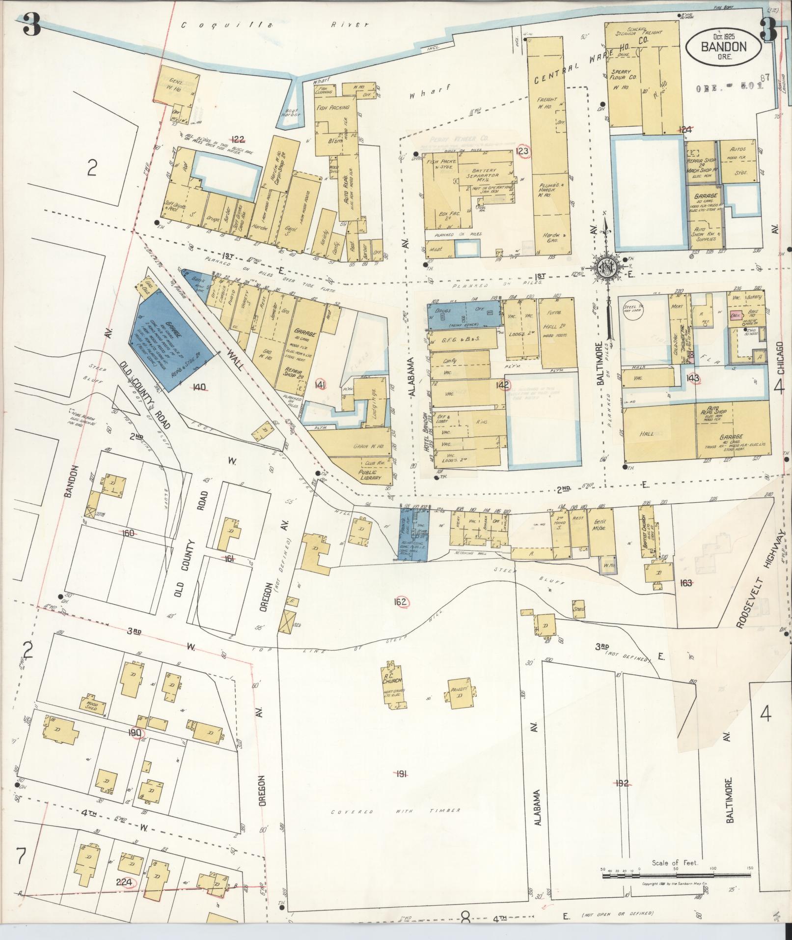 Sanborn Fire Insurance Map from Bandon, Coos County, Oregon (1931), Sheet #0003 - Complete Map Set gallery image, historic Sanborn map, vintage wall art, Oregon Oregon