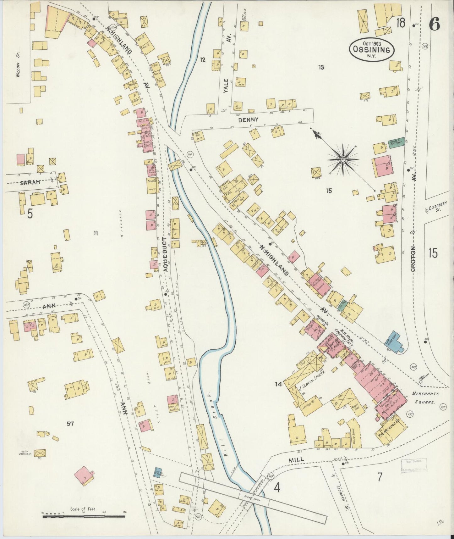 Sanborn Fire Insurance Map from Ossining, Westchester County, New York (1903), Sheet #0006 - Historic Sanborn Fire Insurance Map Print, vintage old map wall art, antique decor, genealogy gift, New York New York map