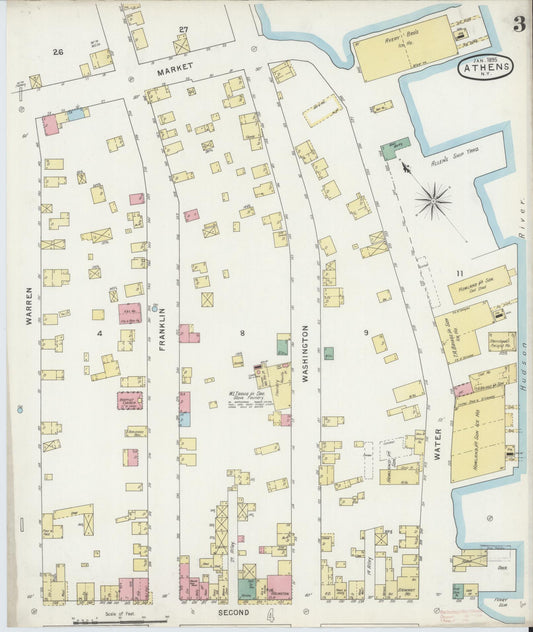 Sanborn Fire Insurance Map from Athens, Greene County, New York (1895), Sheet #0003 - Historic Sanborn Fire Insurance Map Print, vintage old map wall art, antique decor, genealogy gift, New York New York map