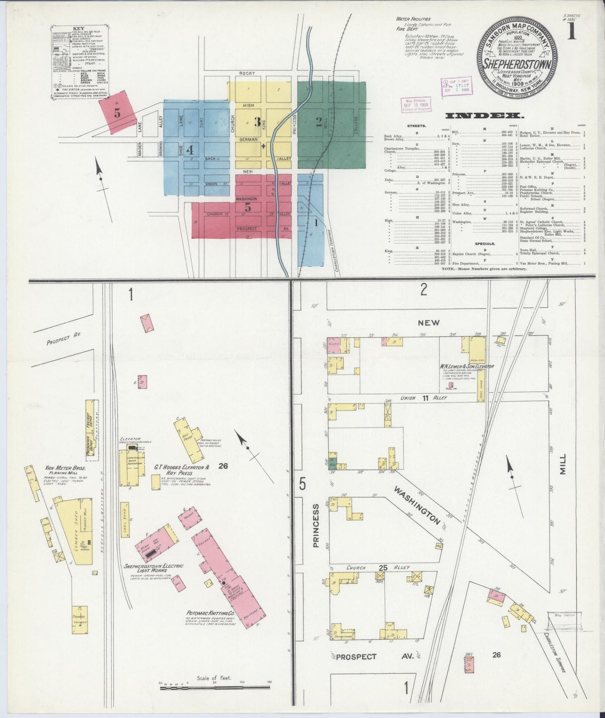 Sanborn Fire Insurance Map from Shepherdstown, Jefferson County, West Virginia (1909), Sheet #0001 - Complete Map Set gallery image, historic Sanborn map, vintage wall art, West Virginia West Virginia