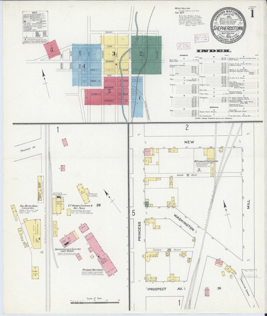 Sanborn Fire Insurance Map from Shepherdstown, Jefferson County, West Virginia (1909), Sheet #0001 - Complete Map Set gallery image, historic Sanborn map, vintage wall art, West Virginia West Virginia