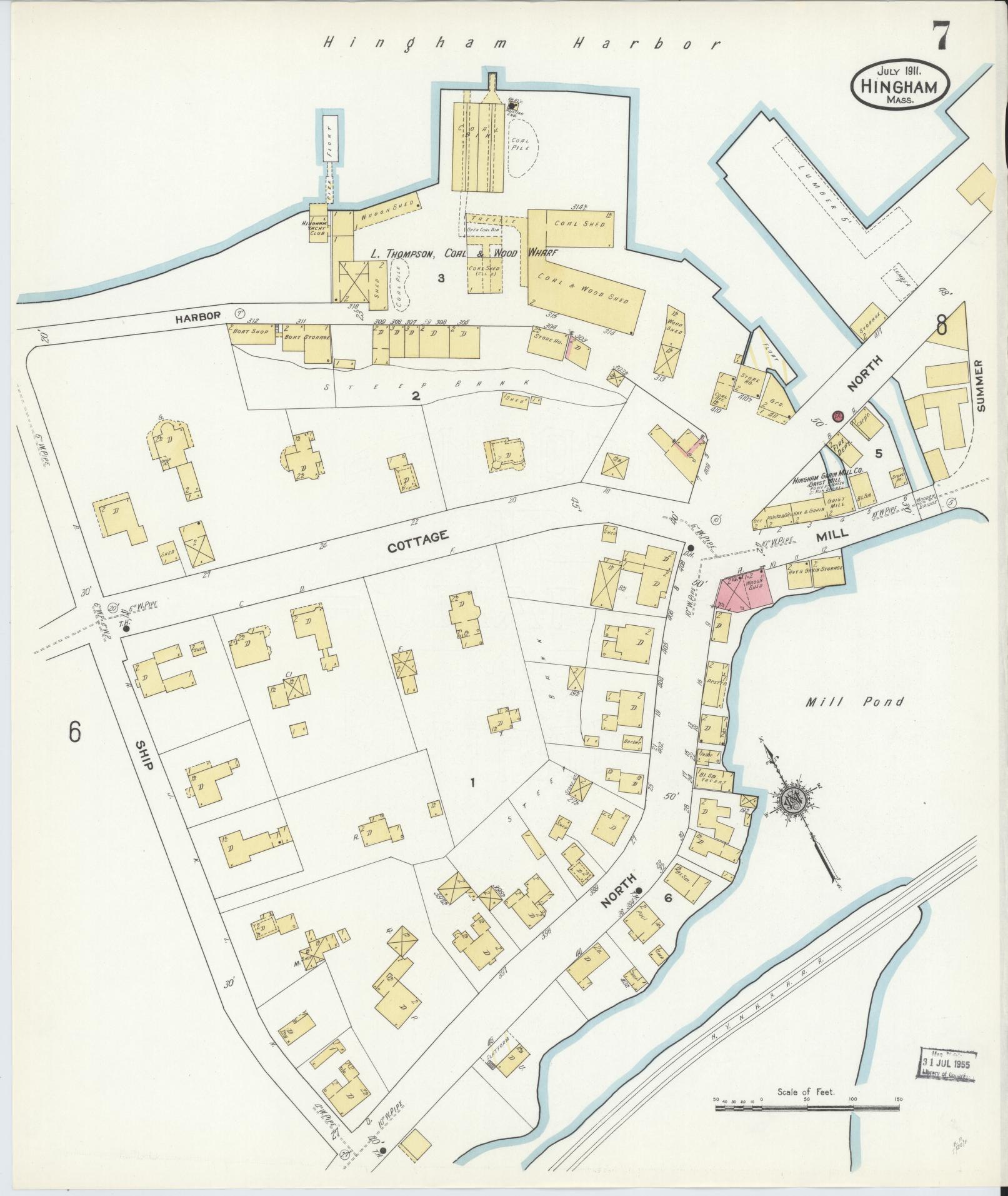 Sanborn Fire Insurance Map from Hingham, Plymouth County, Massachusetts (1911), Sheet #0007 - Complete Map Set gallery image, historic Sanborn map, vintage wall art, Massachusetts Massachusetts