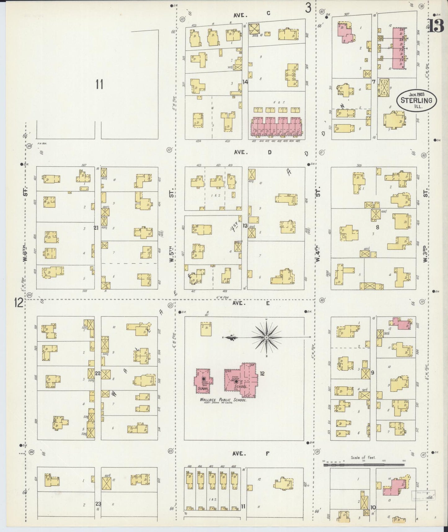 Sanborn Fire Insurance Map from Sterling, Whiteside County, Illinois (1903), Sheet #0013 - Complete Map Set gallery image, historic Sanborn map, vintage wall art, Illinois Illinois
