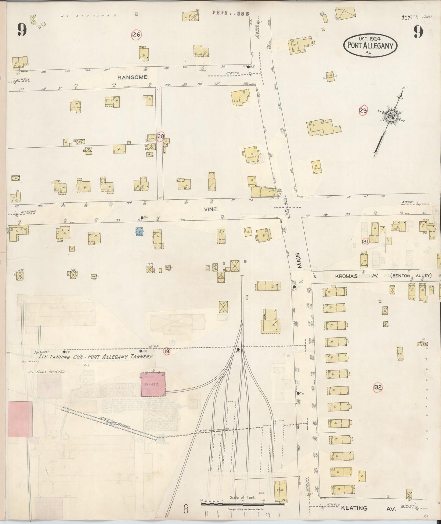 Sanborn Fire Insurance Map from Port Allegany, McKean County, Pennsylvania (1940), Sheet #0009 - Complete Map Set gallery image, historic Sanborn map, vintage wall art, Pennsylvania Pennsylvania