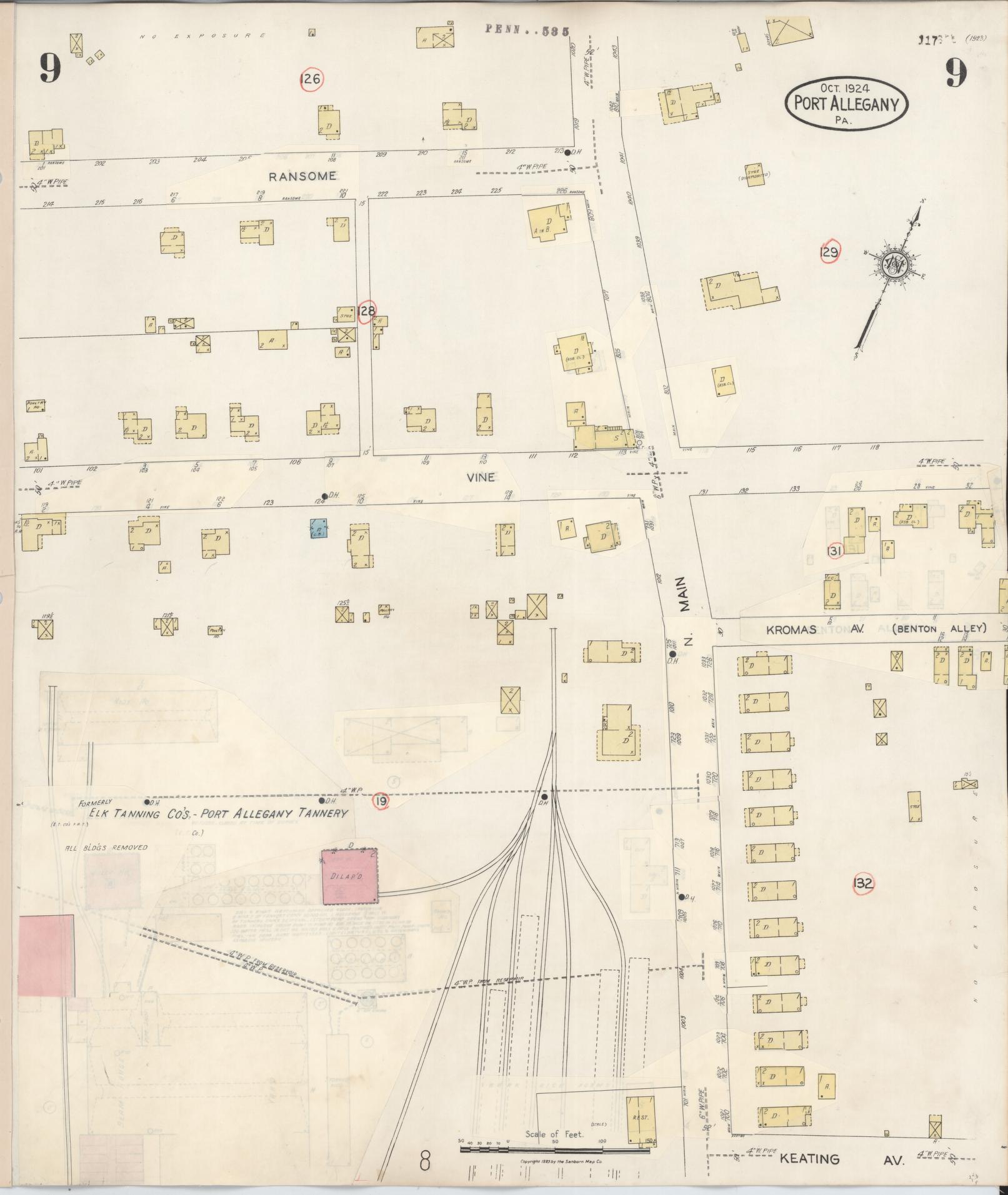 Sanborn Fire Insurance Map from Port Allegany, McKean County, Pennsylvania (1940), Sheet #0009 - Complete Map Set gallery image, historic Sanborn map, vintage wall art, Pennsylvania Pennsylvania