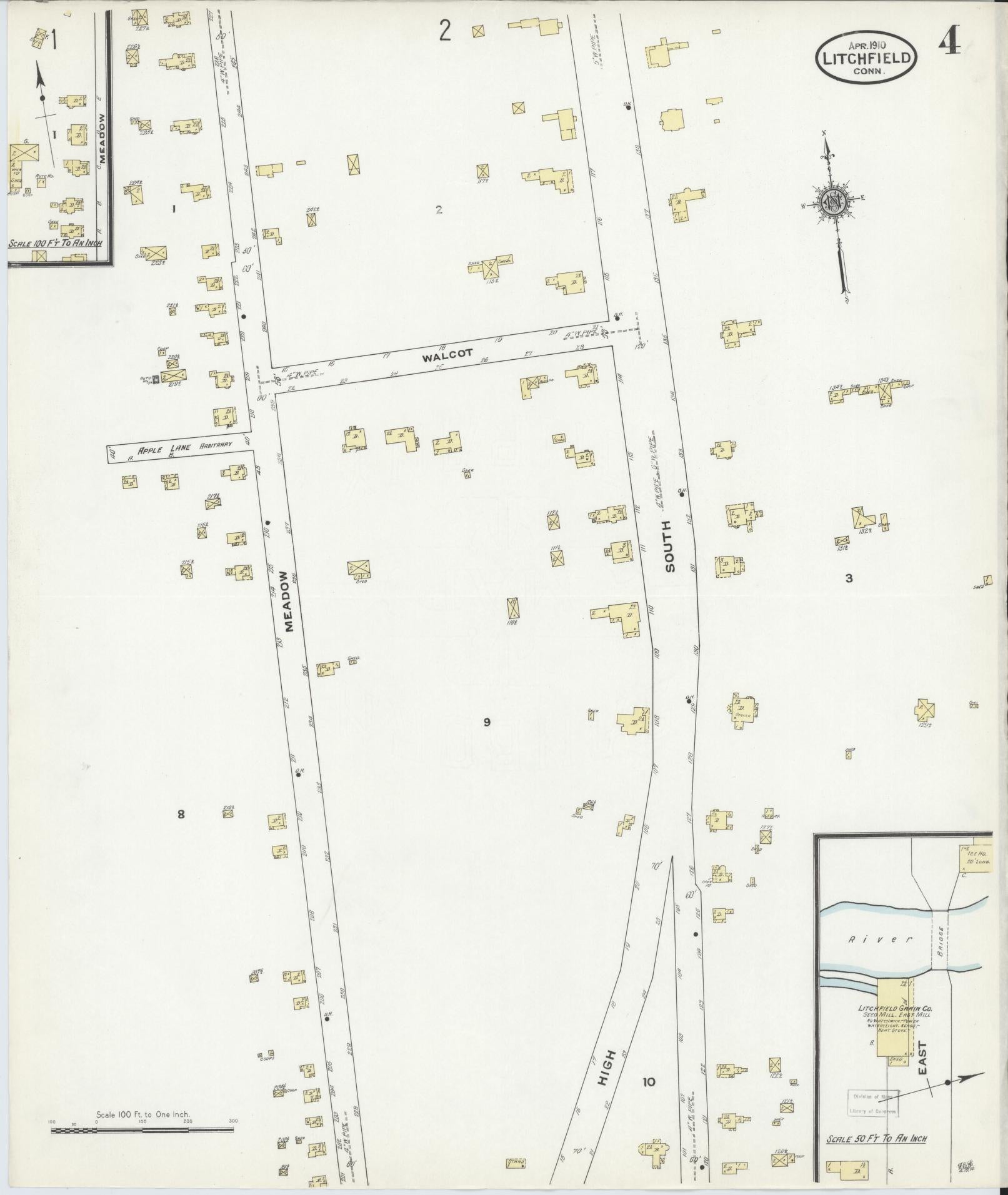 Sanborn Fire Insurance Map from Litchfield, Litchfield County, Connecticut (1910), Sheet #0004 - Complete Map Set gallery image, historic Sanborn map, vintage wall art, Connecticut Connecticut