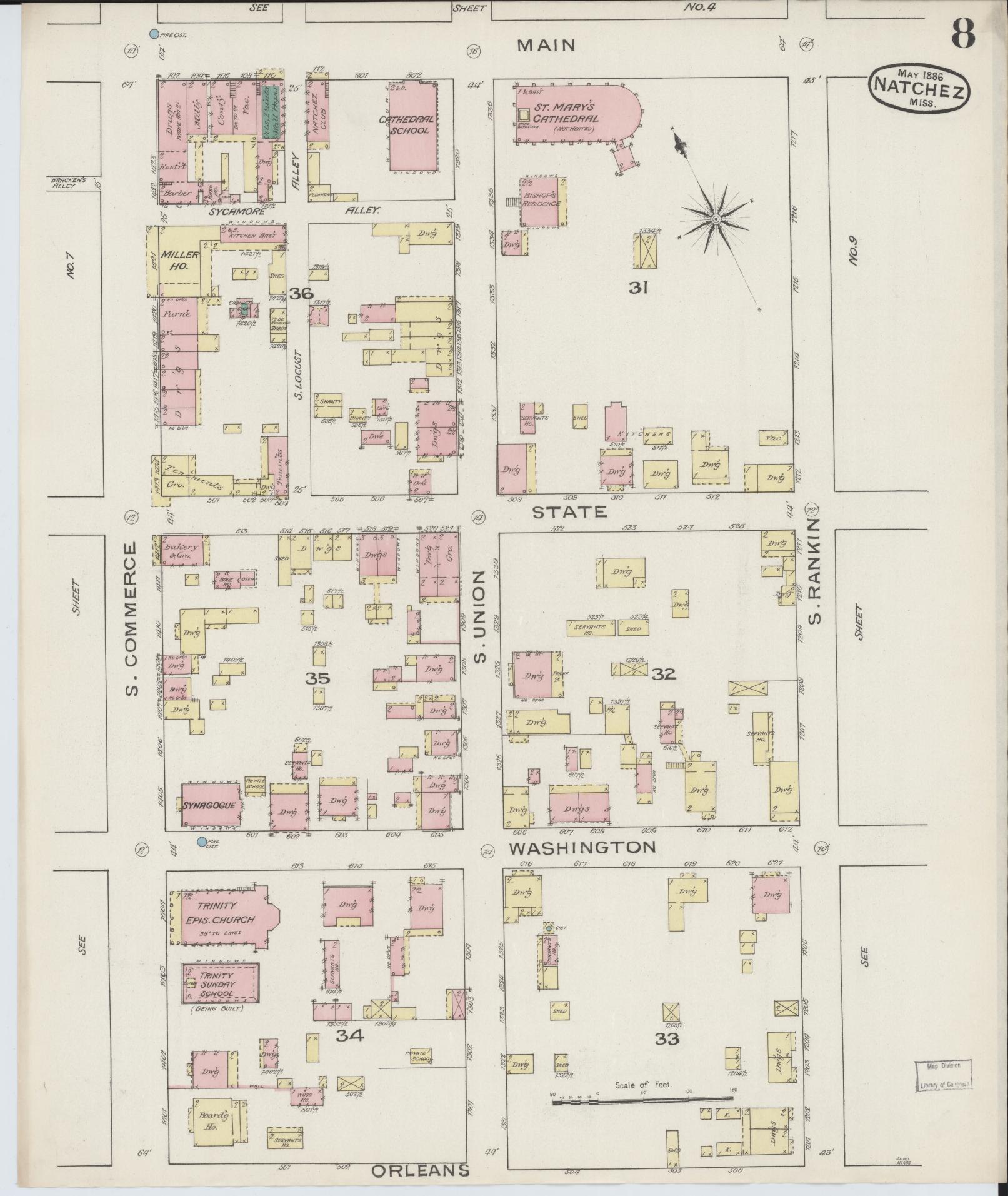 Sanborn Fire Insurance Map from Natchez, Adams County, Mississippi (1886), Sheet #0008 - Complete Map Set gallery image, historic Sanborn map, vintage wall art, Mississippi Mississippi