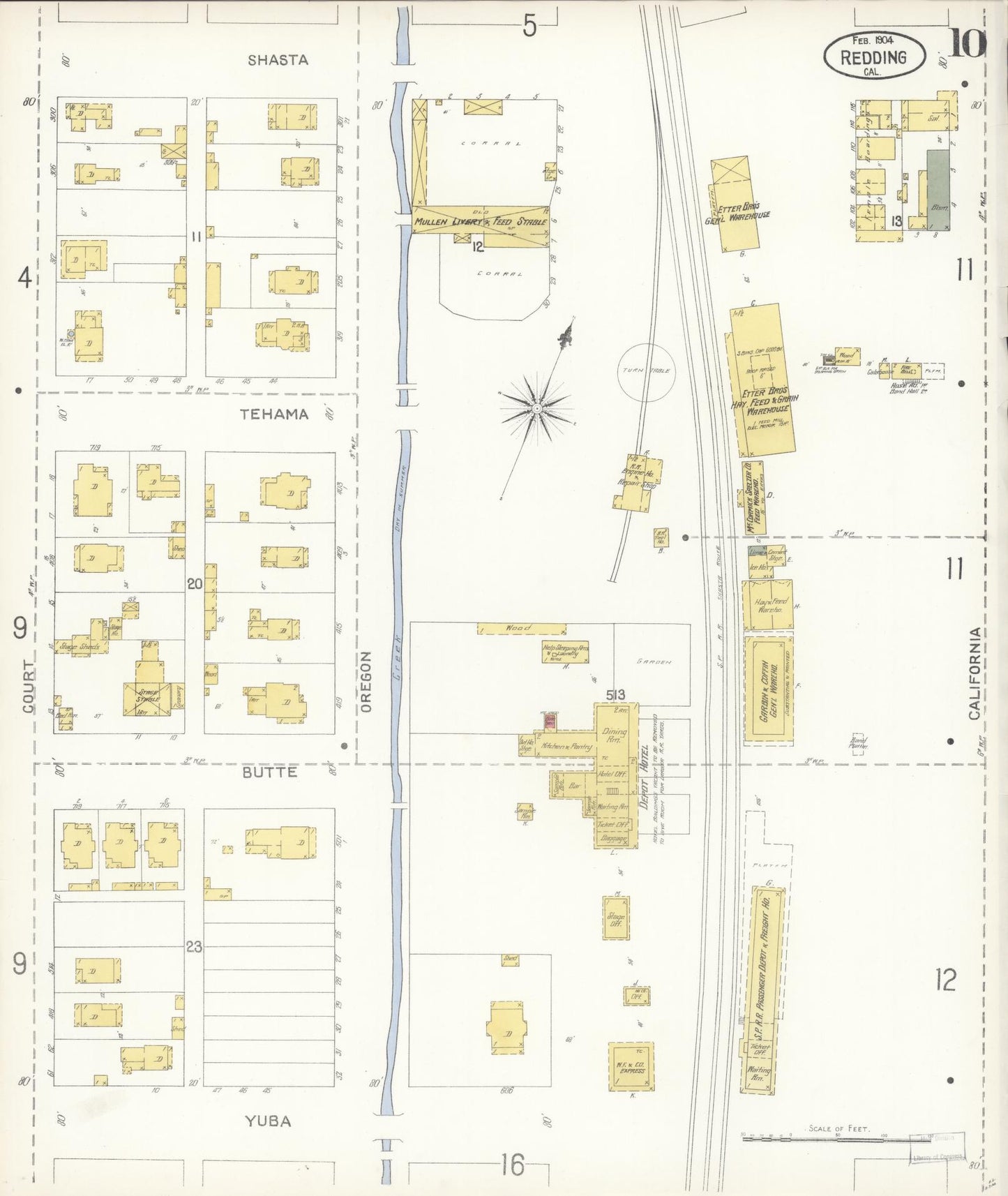 Sanborn Fire Insurance Map from Redding, Shasta County, California (1904), Sheet #0010 - Complete Map Set gallery image, historic Sanborn map, vintage wall art, California California