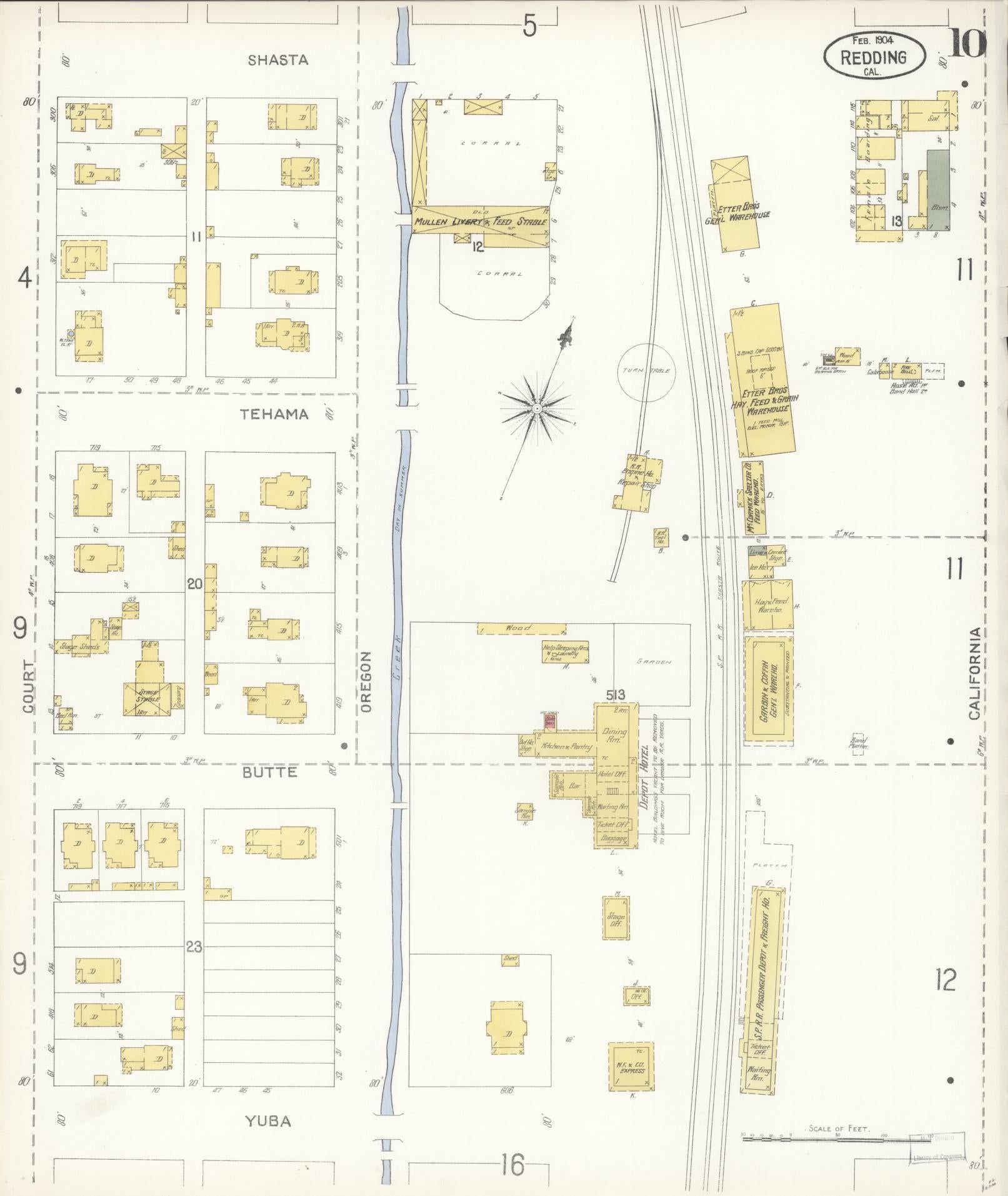 Sanborn Fire Insurance Map from Redding, Shasta County, California (1904), Sheet #0010 - Complete Map Set gallery image, historic Sanborn map, vintage wall art, California California