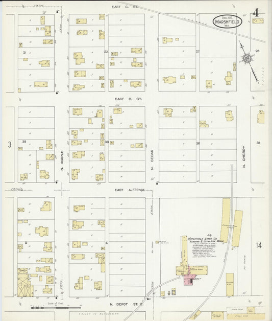 Sanborn Fire Insurance Map from Marshfield, Wood County, Wisconsin (1912), Sheet #0004 - Historic Sanborn Fire Insurance Map Print, vintage old map wall art, antique decor, genealogy gift, Wisconsin Wisconsin map