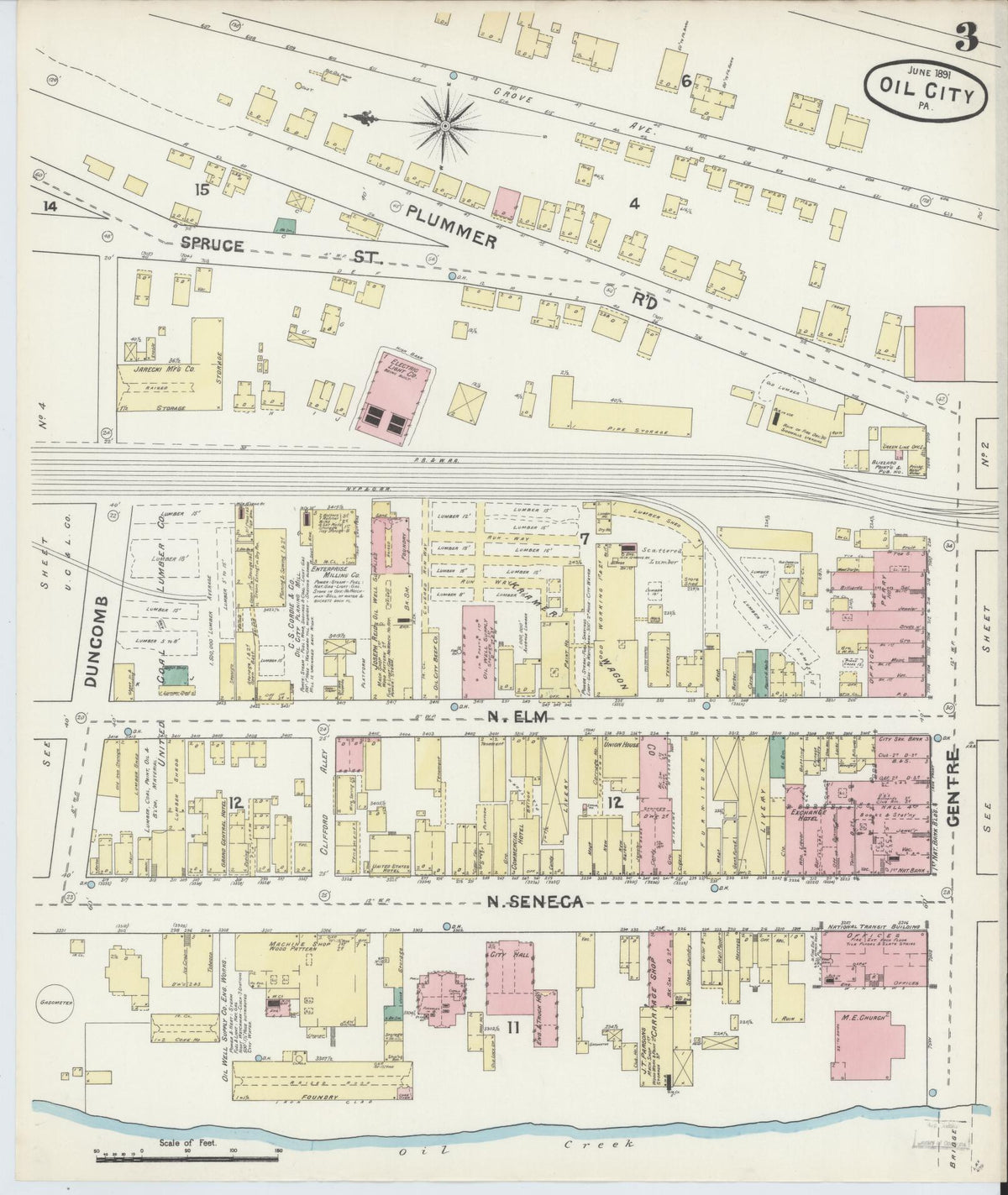 Sanborn Fire Insurance Map from Oil City, Venango County, Pennsylvania (1891), Sheet #0003 - Historic Sanborn Fire Insurance Map Print, vintage old map wall art, antique decor, genealogy gift, Pennsylvania Pennsylvania map
