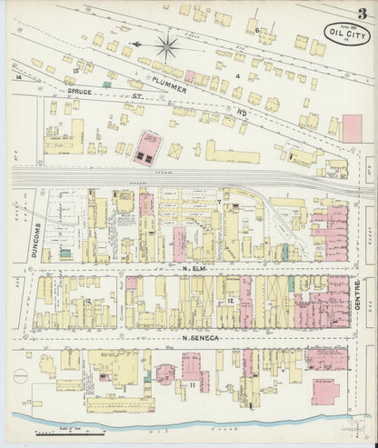 Sanborn Fire Insurance Map from Oil City, Venango County, Pennsylvania (1891), Sheet #0003 - Historic Sanborn Fire Insurance Map Print, vintage old map wall art, antique decor, genealogy gift, Pennsylvania Pennsylvania map