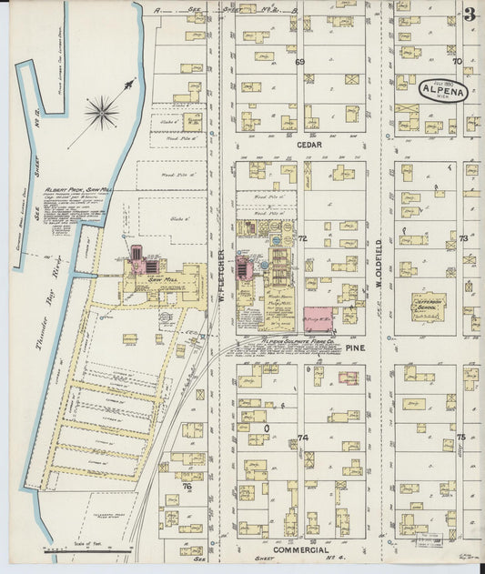Sanborn Fire Insurance Map from Alpena, Alpena County, Michigan (1890), Sheet #0003 - Historic Sanborn Fire Insurance Map Print, vintage old map wall art, antique decor, genealogy gift, Michigan Michigan map