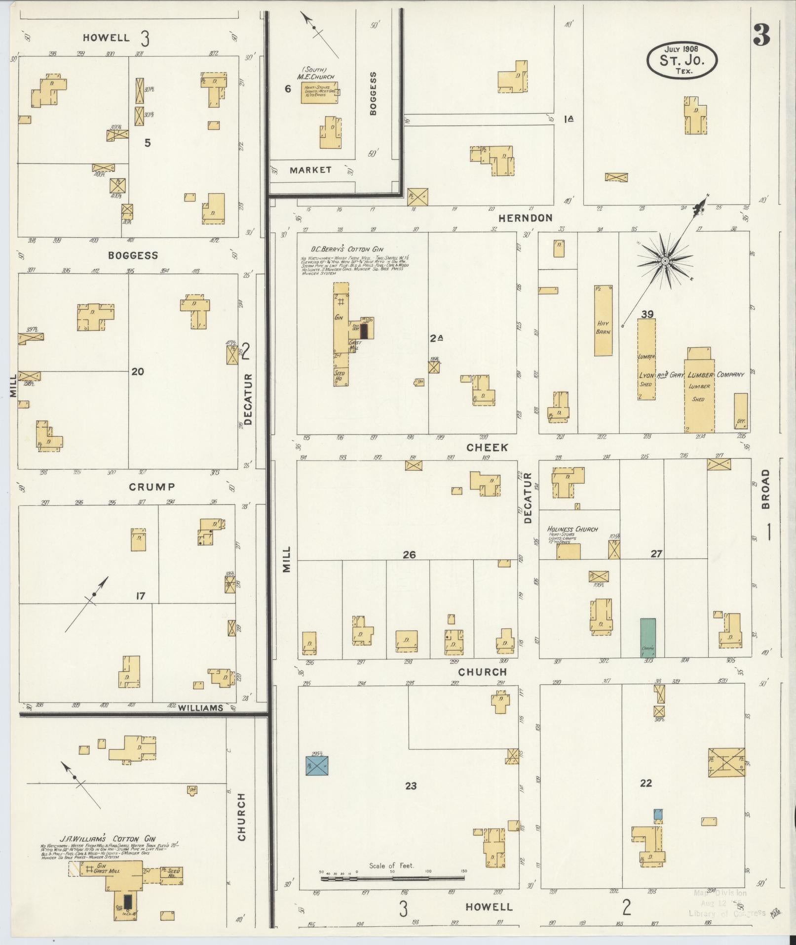 Sanborn Fire Insurance Map from Saint Jo, Montague County, Texas (1908), Sheet #0003 - Complete Map Set gallery image, historic Sanborn map, vintage wall art, Texas Texas