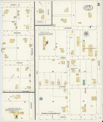 Sanborn Fire Insurance Map from Saint Jo, Montague County, Texas (1908), Sheet #0003 - Complete Map Set gallery image, historic Sanborn map, vintage wall art, Texas Texas