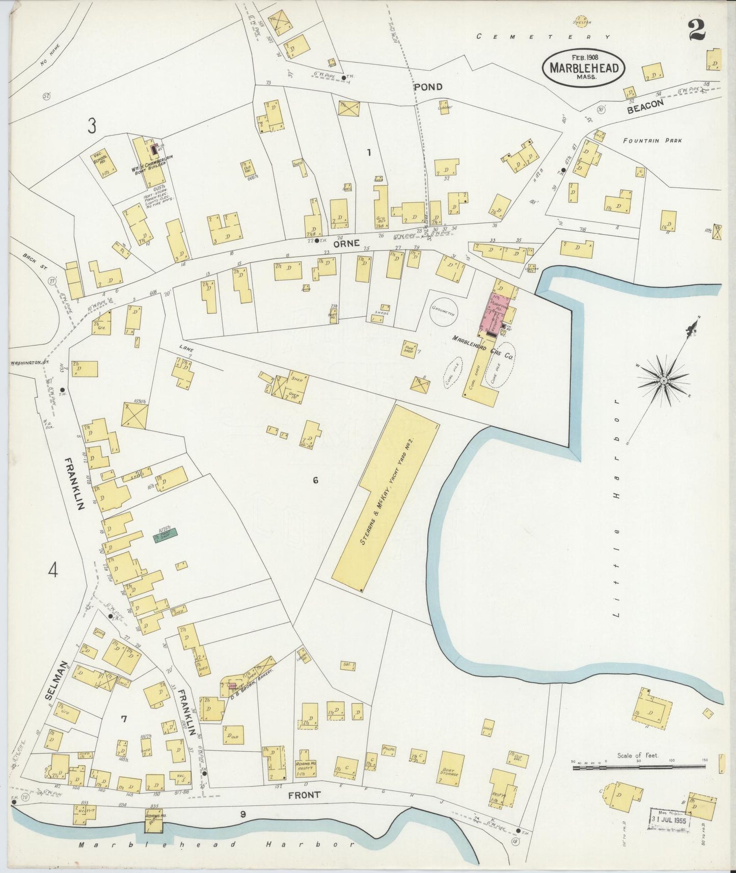Sanborn Fire Insurance Map from Marblehead, Essex County, Massachusetts (1908), Sheet #0002 - Historic Sanborn Fire Insurance Map Print, vintage old map wall art, antique decor, genealogy gift, Massachusetts Massachusetts map