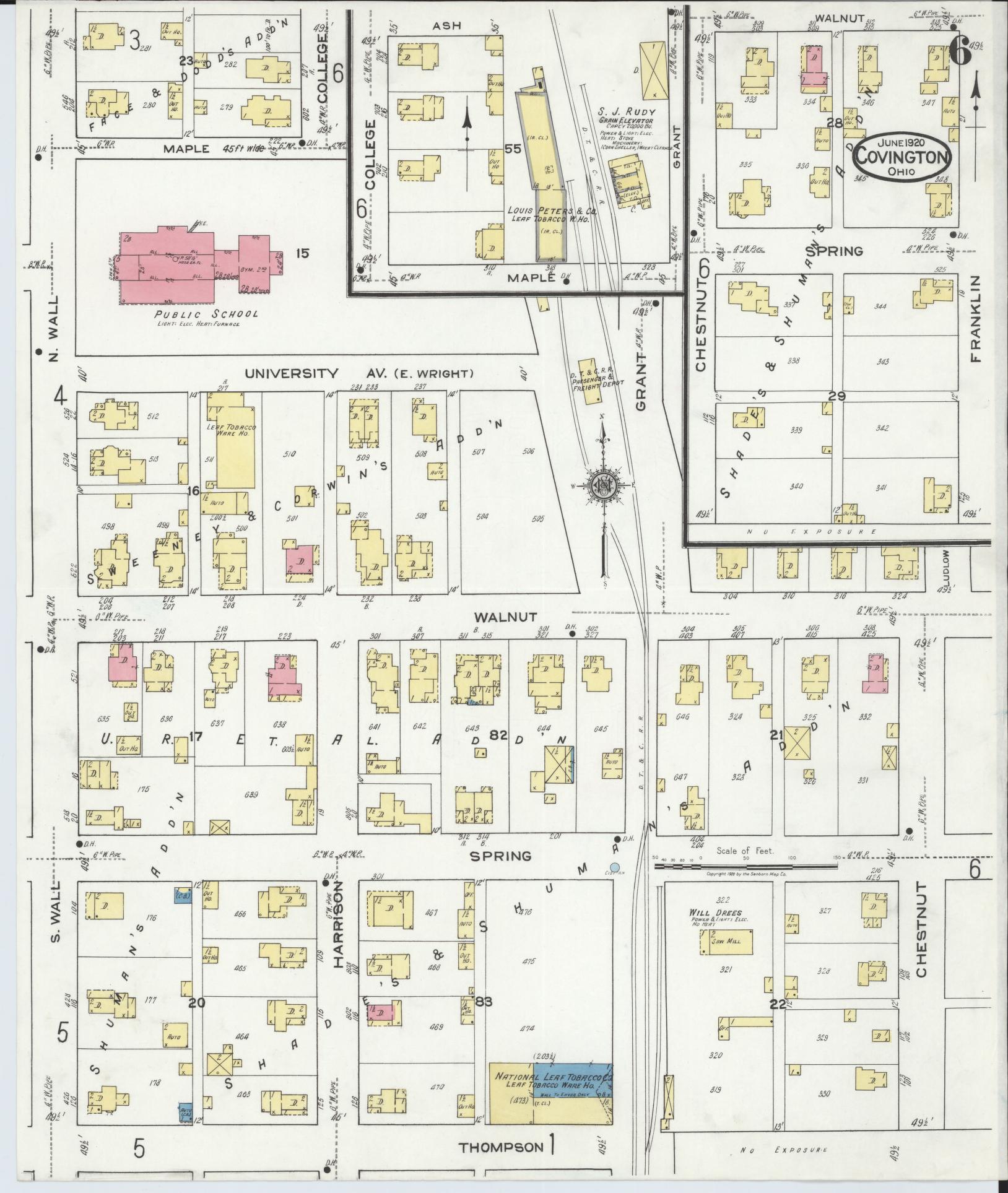 Sanborn Fire Insurance Map from Covington, Miami County, Ohio (1920), Sheet #0006 - Historic Sanborn Fire Insurance Map Print, vintage old map wall art, antique decor, genealogy gift, Ohio Ohio map