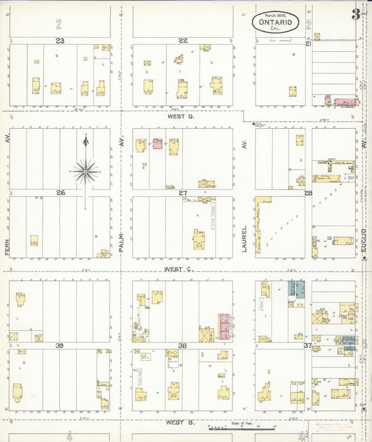 Sanborn Fire Insurance Map from Ontario, San Bernardino County, California (1895), Sheet #0003 - Historic Sanborn Fire Insurance Map Print, vintage old map wall art, antique decor, genealogy gift, California California map