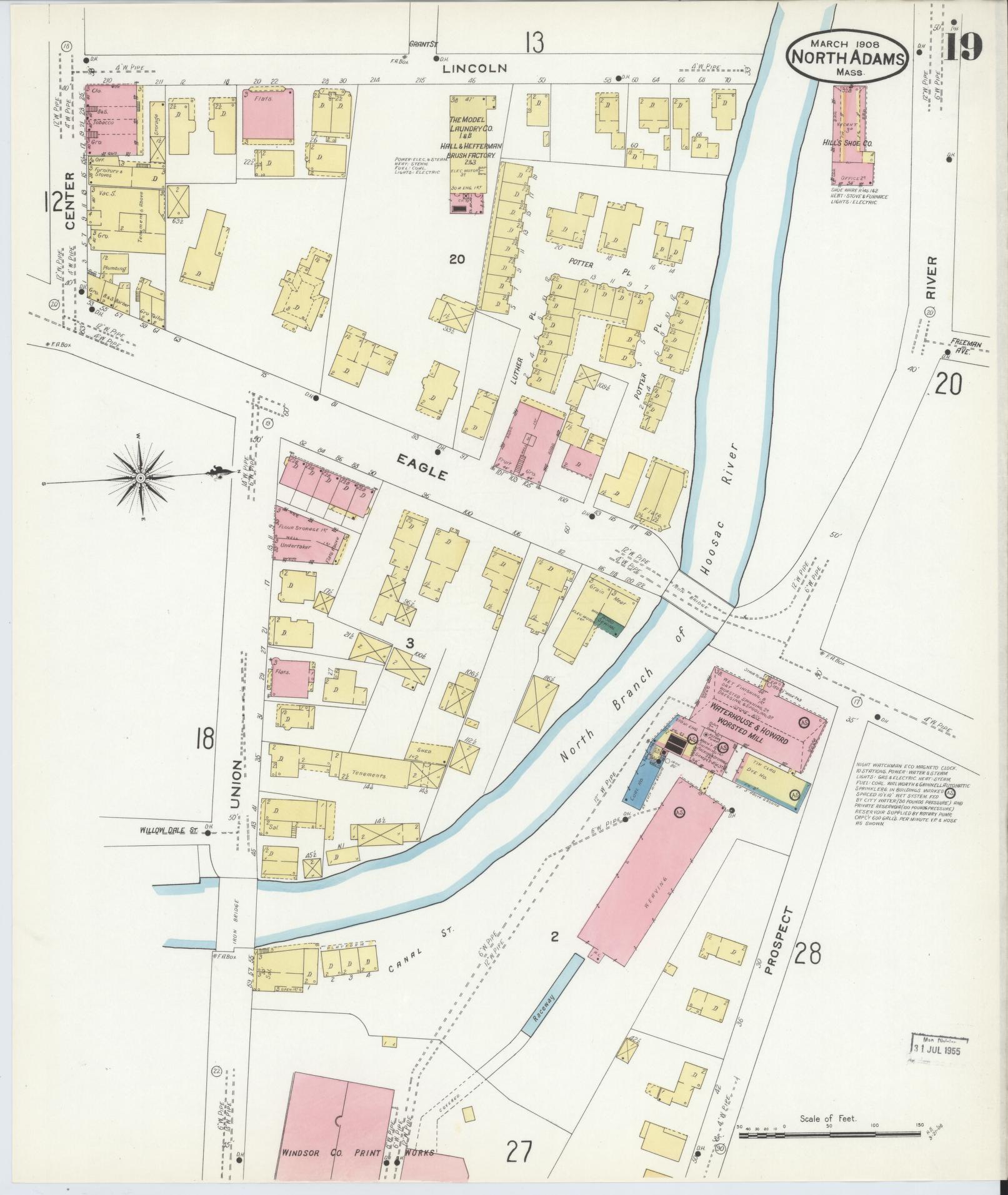 Sanborn Fire Insurance Map from North Adams, Berkshire County, Massachusetts (1908), Sheet #0019 - Complete Map Set gallery image, historic Sanborn map, vintage wall art, Massachusetts Massachusetts