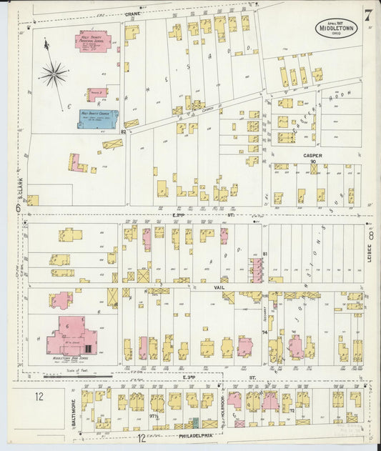 Sanborn Fire Insurance Map from Middletown, Butler County, Ohio (1907), Sheet #0007 - Historic Sanborn Fire Insurance Map Print, vintage old map wall art, antique decor, genealogy gift, Ohio Ohio map
