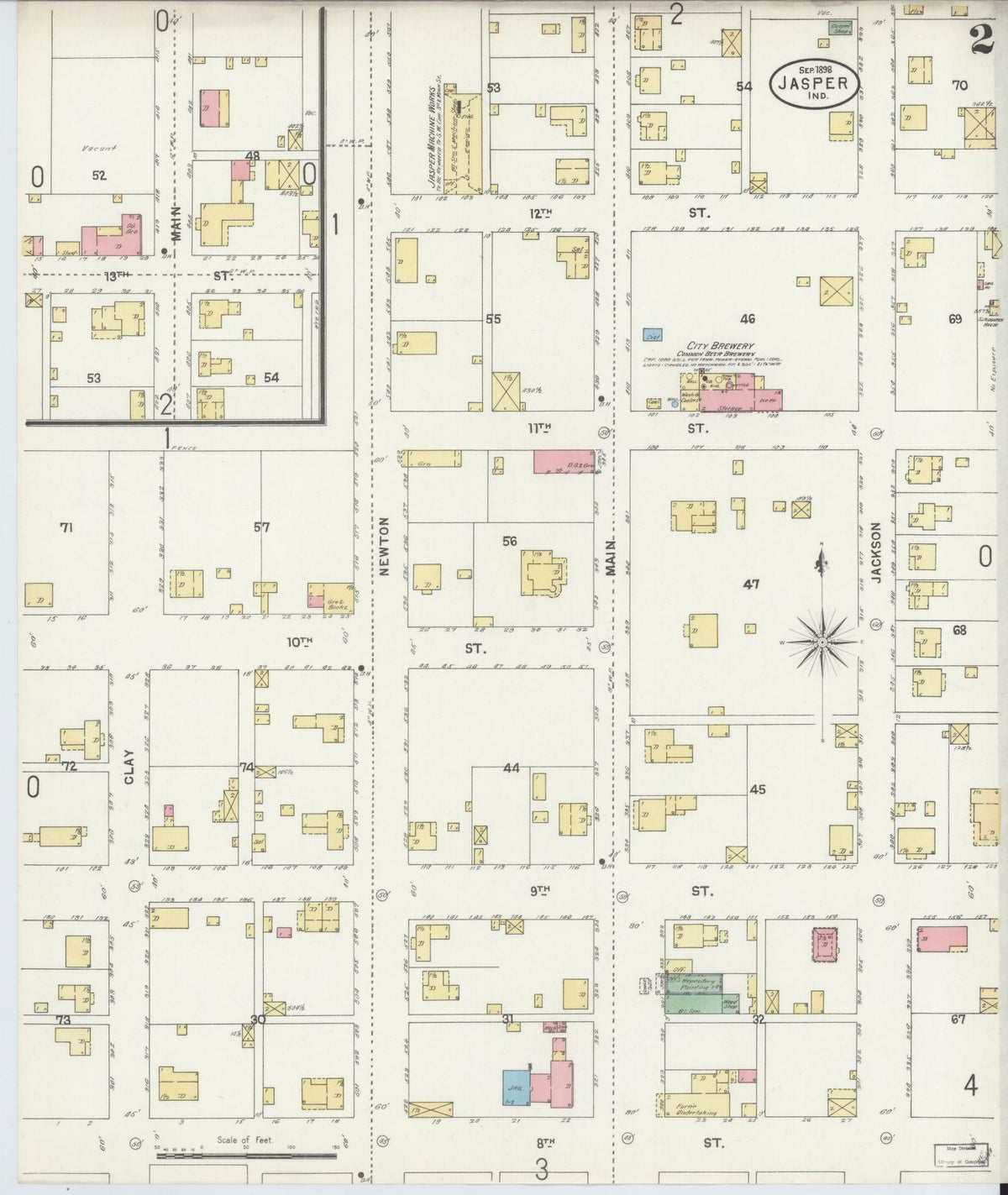 Sanborn Fire Insurance Map from Jasper, Dubois County, Indiana (1898), Sheet #0002 - Historic Sanborn Fire Insurance Map Print, vintage old map wall art, antique decor, genealogy gift, Indiana Indiana map