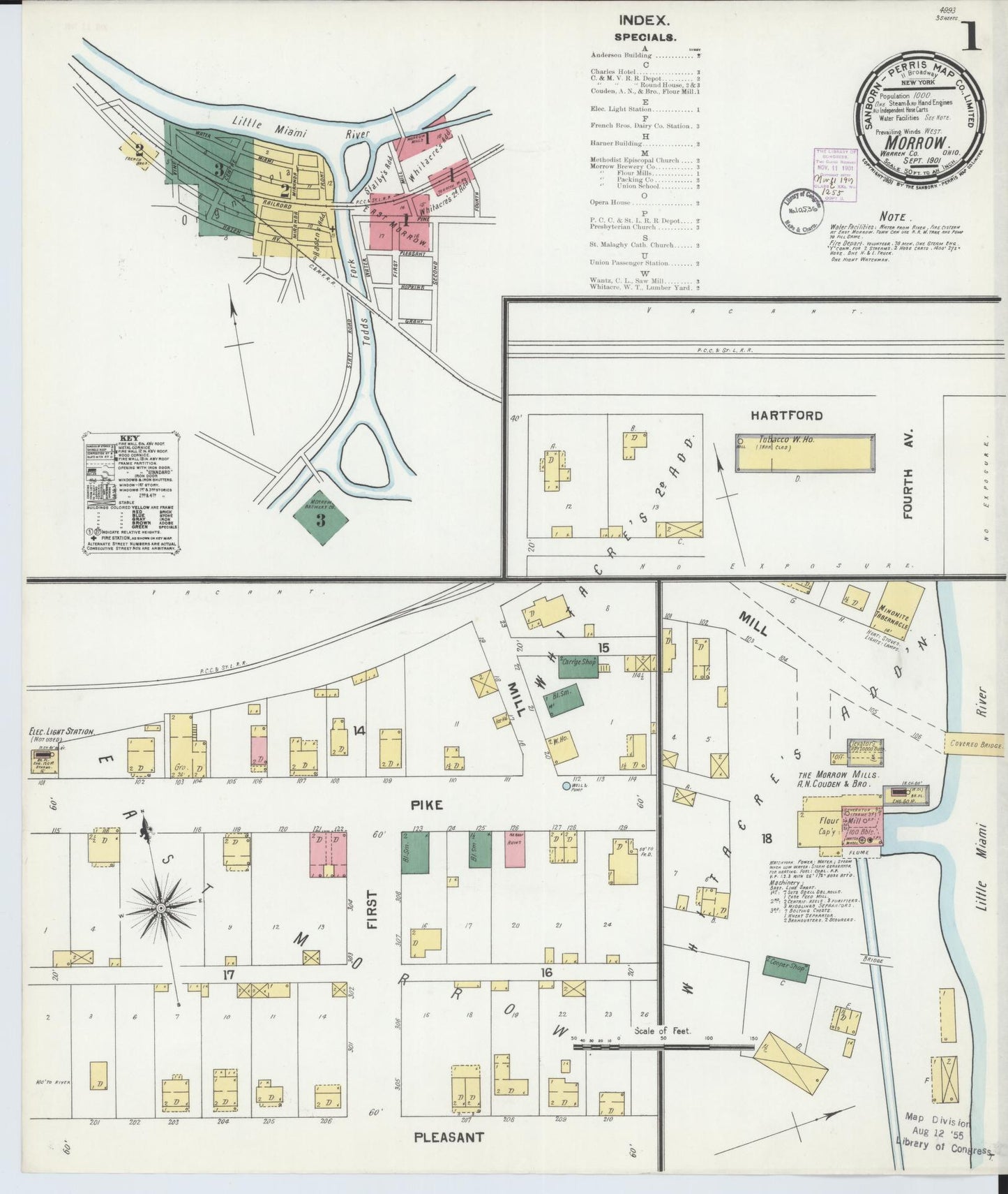 Sanborn Fire Insurance Map from Morrow, Warren County, Ohio (1901), Sheet #0001 - Complete Map Set gallery image, historic Sanborn map, vintage wall art, Ohio Ohio