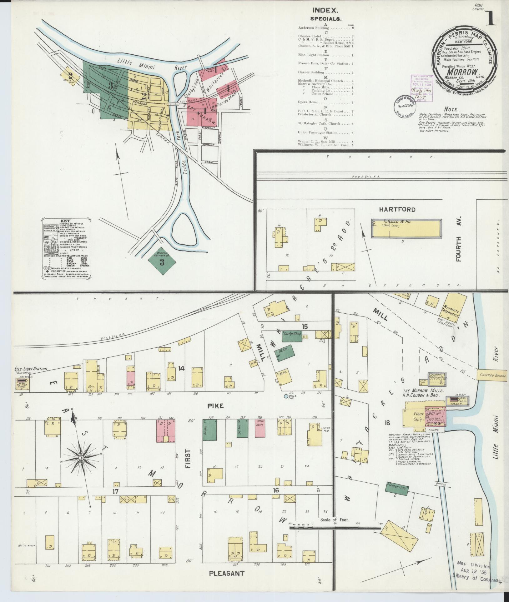 Sanborn Fire Insurance Map from Morrow, Warren County, Ohio (1901), Sheet #0001 - Complete Map Set gallery image, historic Sanborn map, vintage wall art, Ohio Ohio