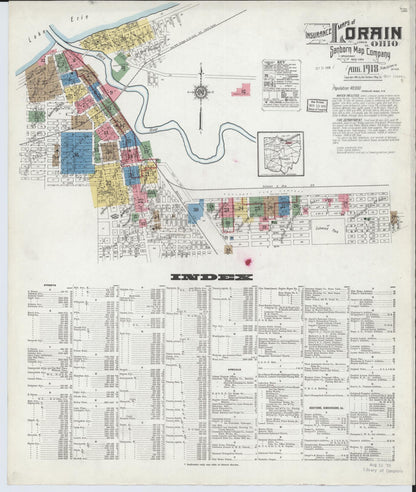 Sanborn Fire Insurance Map from Lorain, Lorain County, Ohio (1918), Sheet #0001 - Historic Sanborn Fire Insurance Map Print, vintage old map wall art, antique decor, genealogy gift, Ohio Ohio map