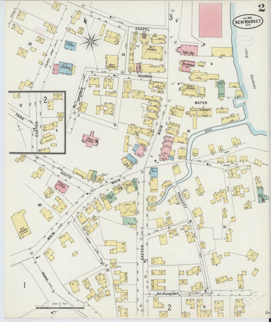 Sanborn Fire Insurance Map from New Market, Rockingham County, New Hampshire (1898), Sheet #0002 - Historic Sanborn Fire Insurance Map Print, vintage old map wall art, antique decor, genealogy gift, New Hampshire New Hampshire map