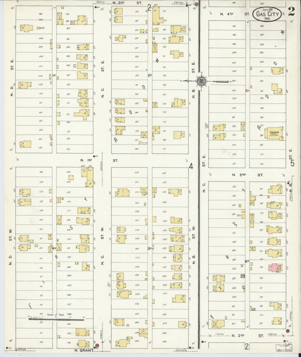 Sanborn Fire Insurance Map from Gas City, Grant County, Indiana (1911), Sheet #0002 - Historic Sanborn Fire Insurance Map Print, vintage old map wall art, antique decor, genealogy gift, Indiana Indiana map