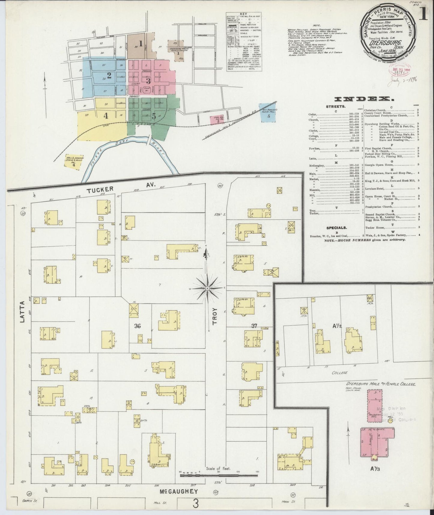 Sanborn Fire Insurance Map from Dyersburg, Dyer County, Tennessee (1896), Sheet #0001 - Historic Sanborn Fire Insurance Map Print, vintage old map wall art, antique decor, genealogy gift, Tennessee Tennessee map