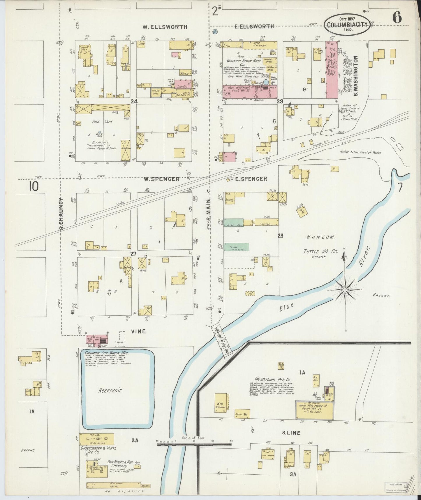 Sanborn Fire Insurance Map from Columbia City, Whitley County, Indiana (1897), Sheet #0006 - Complete Map Set gallery image, historic Sanborn map, vintage wall art, Indiana Indiana
