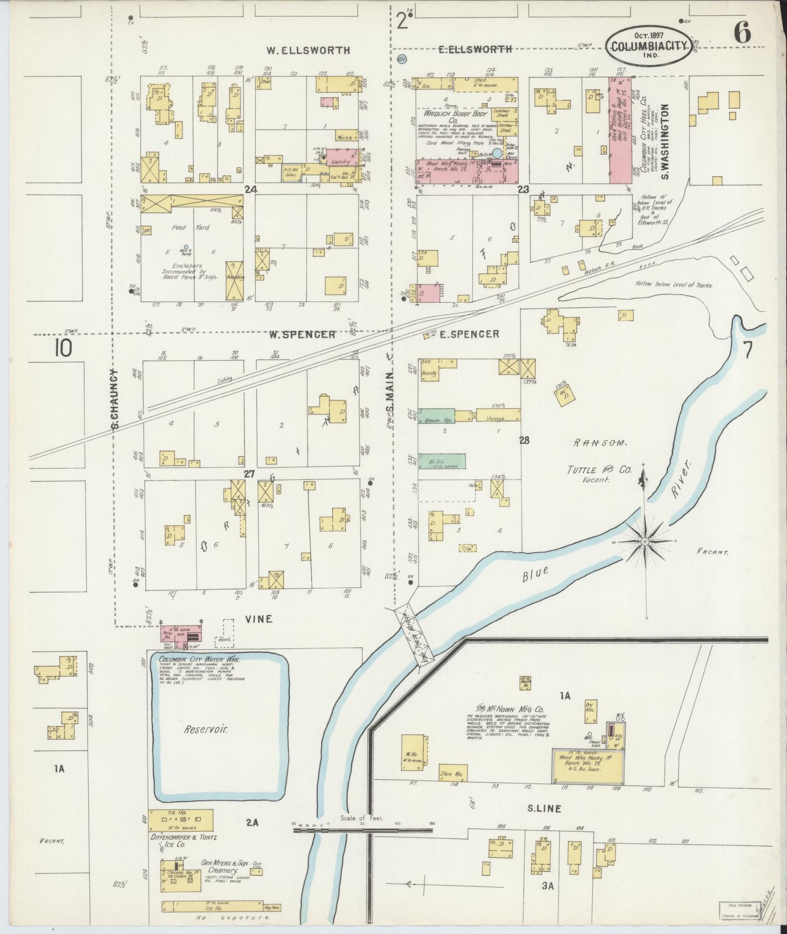 Sanborn Fire Insurance Map from Columbia City, Whitley County, Indiana (1897), Sheet #0006 - Complete Map Set gallery image, historic Sanborn map, vintage wall art, Indiana Indiana