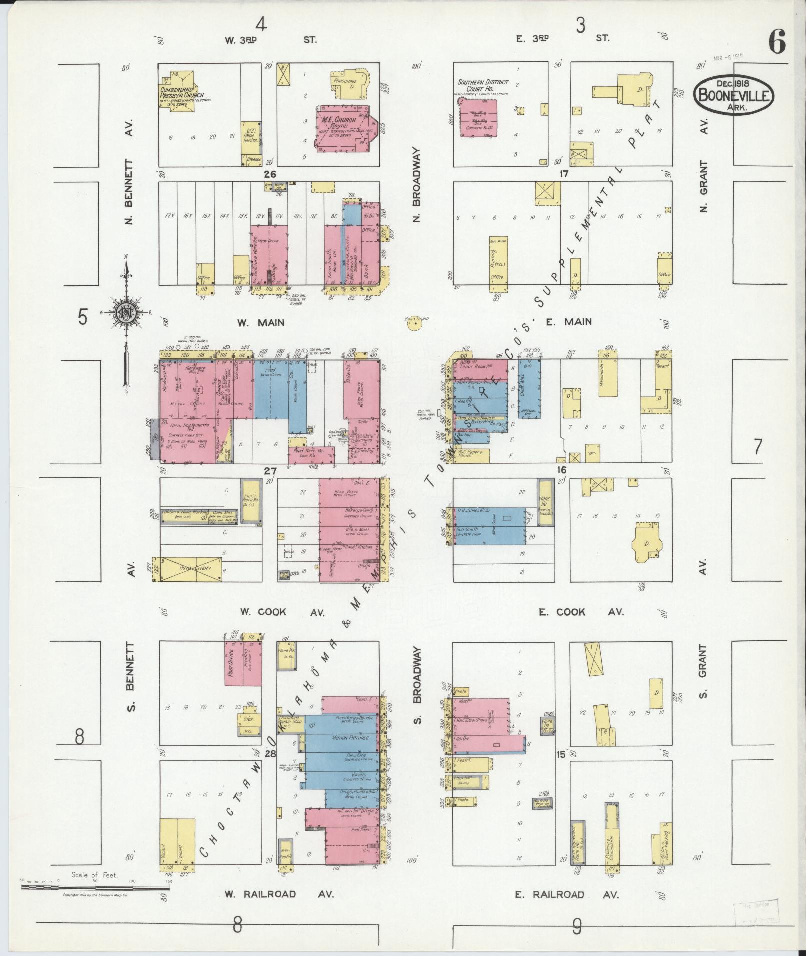 Sanborn Fire Insurance Map from Booneville, Logan County, Arkansas (1918), Sheet #0006 - Complete Map Set gallery image, historic Sanborn map, vintage wall art, Arkansas Arkansas