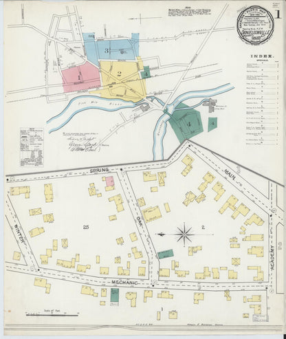 Sanborn Fire Insurance Map from Danielsonville, Windham County, Connecticut (1892), Sheet #0001 - Complete Map Set gallery image, historic Sanborn map, vintage wall art, Connecticut Connecticut