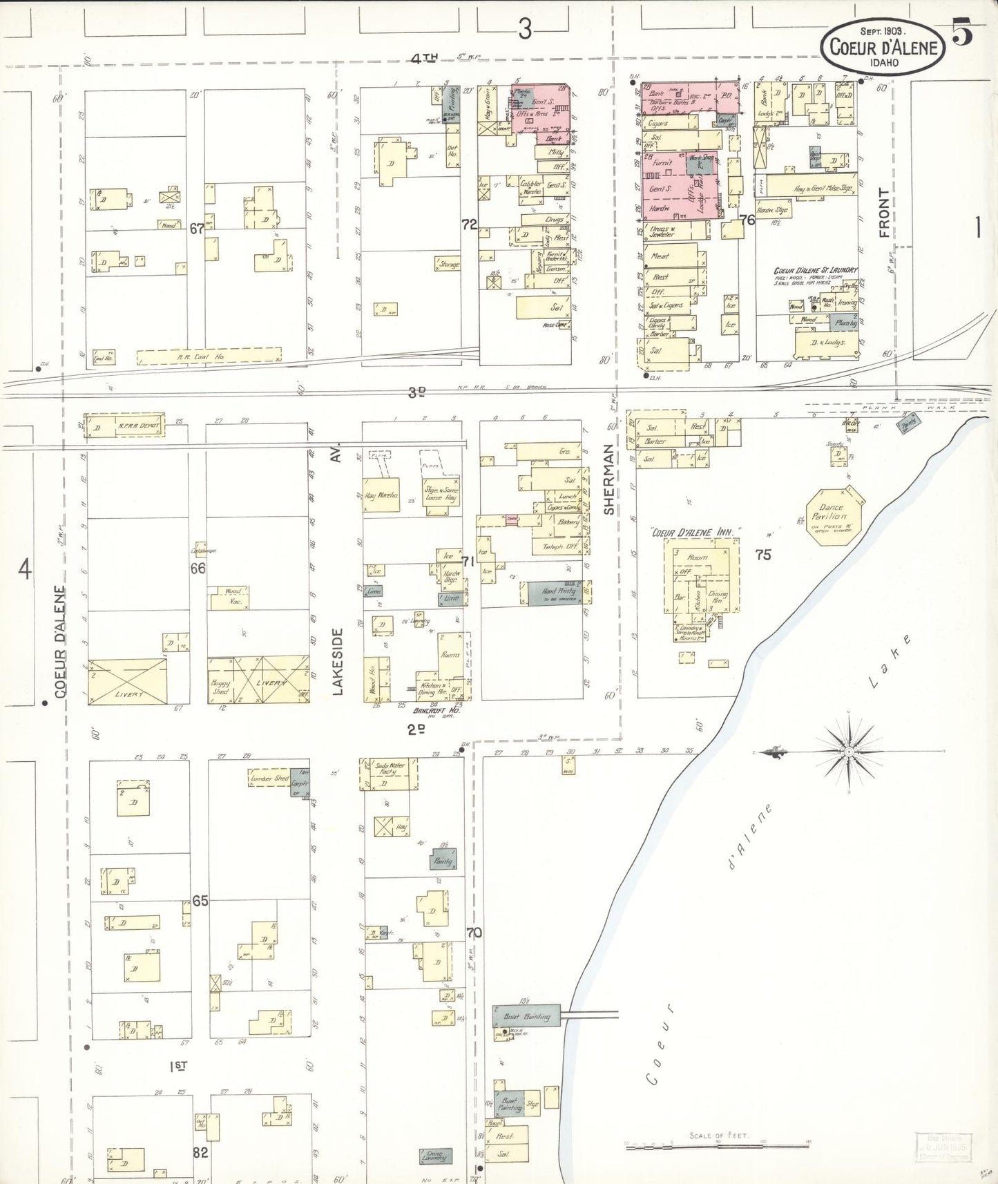 Sanborn Fire Insurance Map from Coeur D'alene, Kootenai County, Idaho (1903), Sheet #0005 - Historic Sanborn Fire Insurance Map Print, vintage old map wall art, antique decor, genealogy gift, Idaho Idaho map