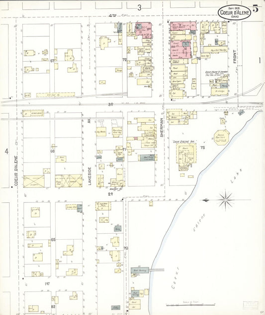 Sanborn Fire Insurance Map from Coeur D'alene, Kootenai County, Idaho (1903), Sheet #0005 - Historic Sanborn Fire Insurance Map Print, vintage old map wall art, antique decor, genealogy gift, Idaho Idaho map