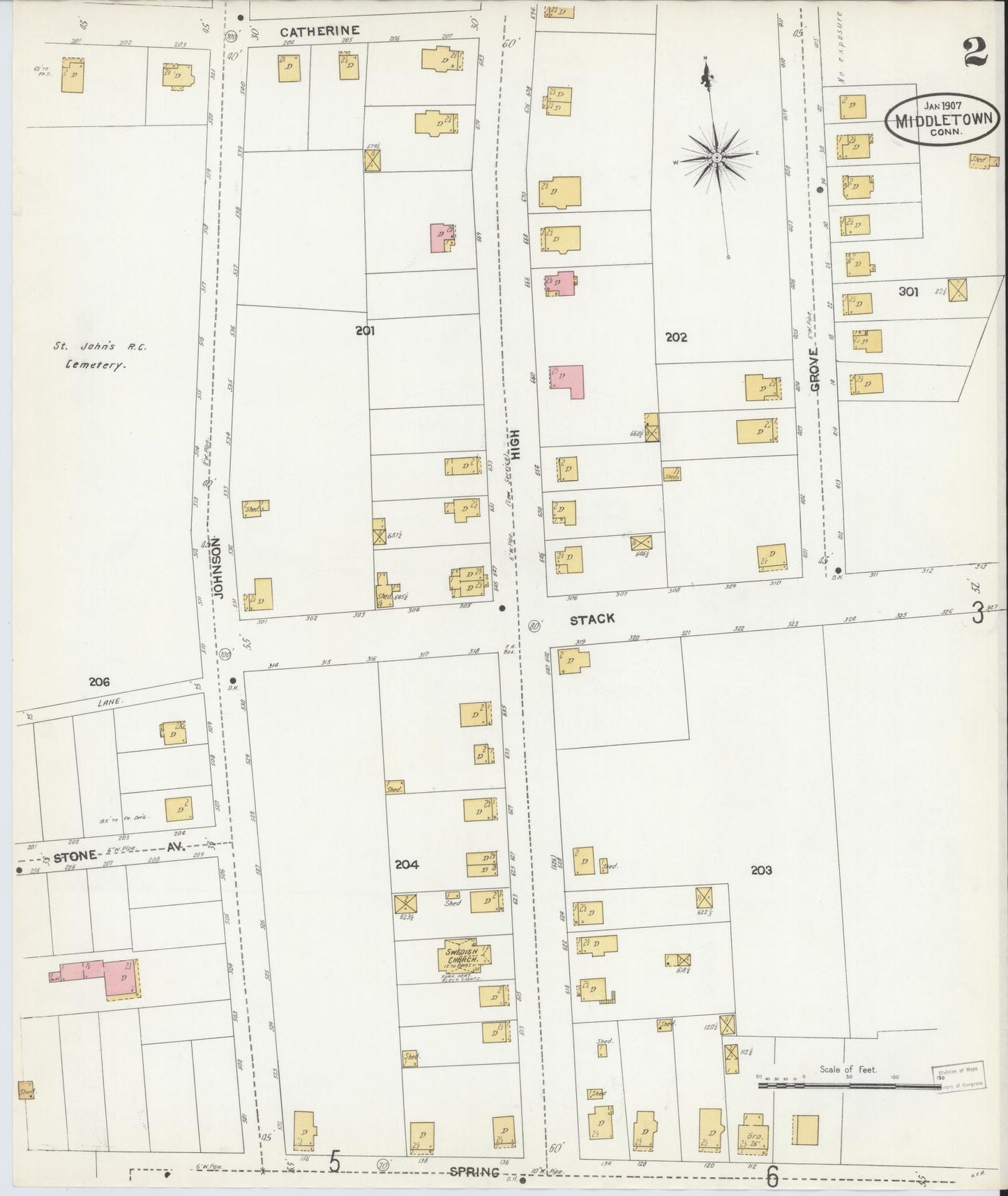 Sanborn Fire Insurance Map from Middletown, Middlesex County, Connecticut (1907), Sheet #0002 - Complete Map Set gallery image, historic Sanborn map, vintage wall art, Connecticut Connecticut