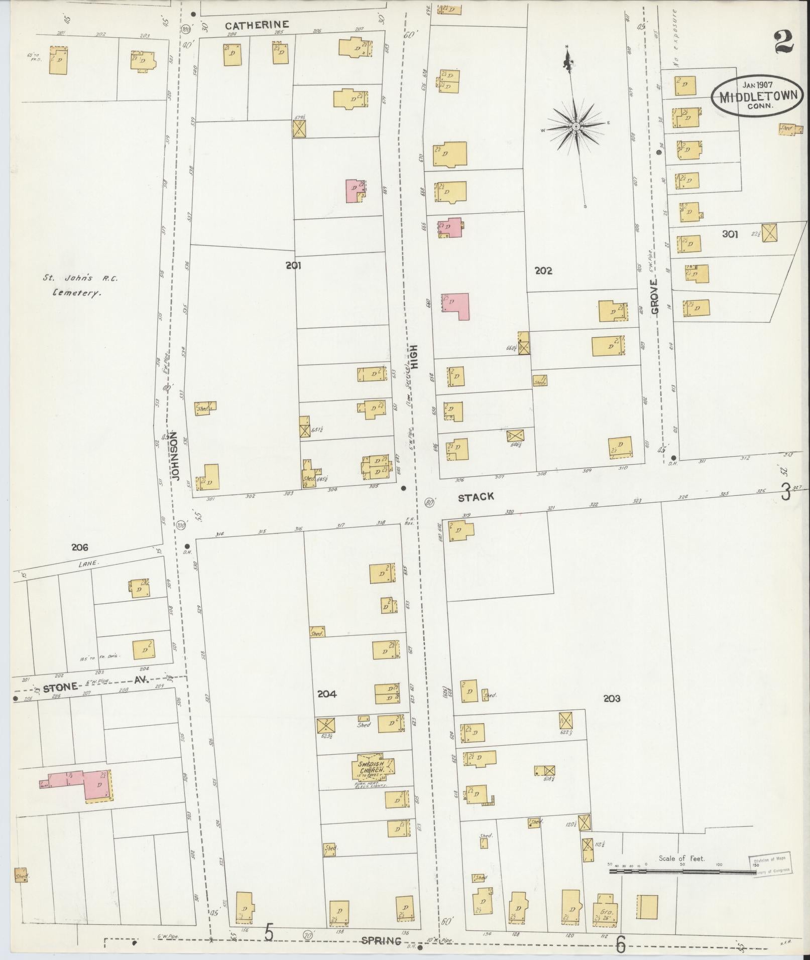 Sanborn Fire Insurance Map from Middletown, Middlesex County, Connecticut (1907), Sheet #0002 - Complete Map Set gallery image, historic Sanborn map, vintage wall art, Connecticut Connecticut